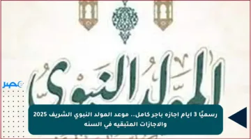 رسميًا 3 أيام إجازة بأجر كامل.. موعد المولد النبوي الشريف 2025 والإجازات المتبقية في السنة